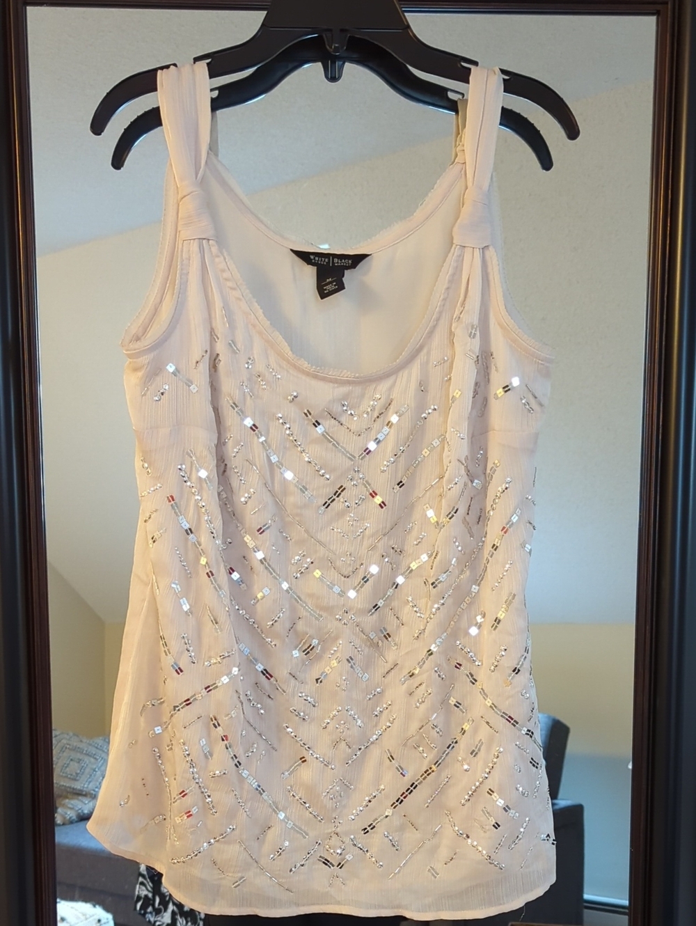 White House Black Market Blush Beaded Sleeveless Camisole